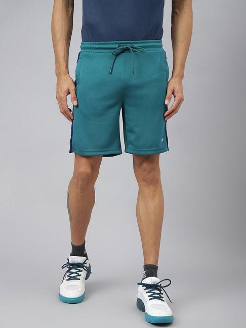 alcis teal green printed soft-touch slim fit athleisure shorts