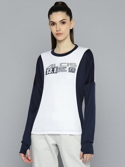 alcis white & blue logo print pullover