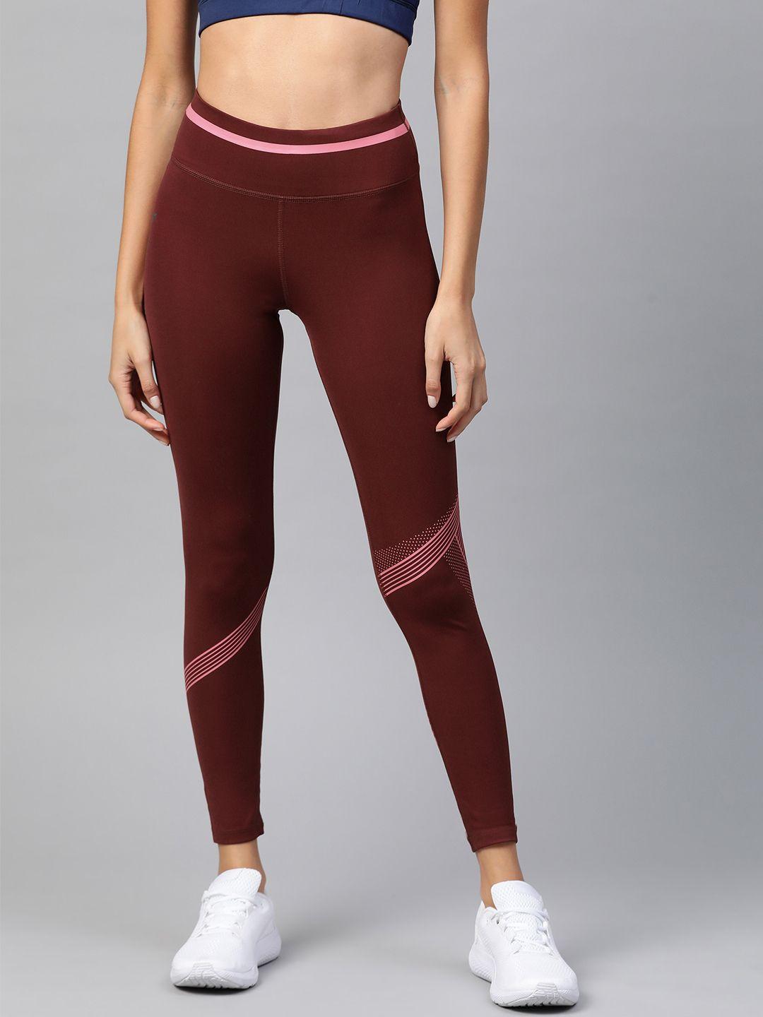 alcis-women-maroon-printed-detail-cropped-tights