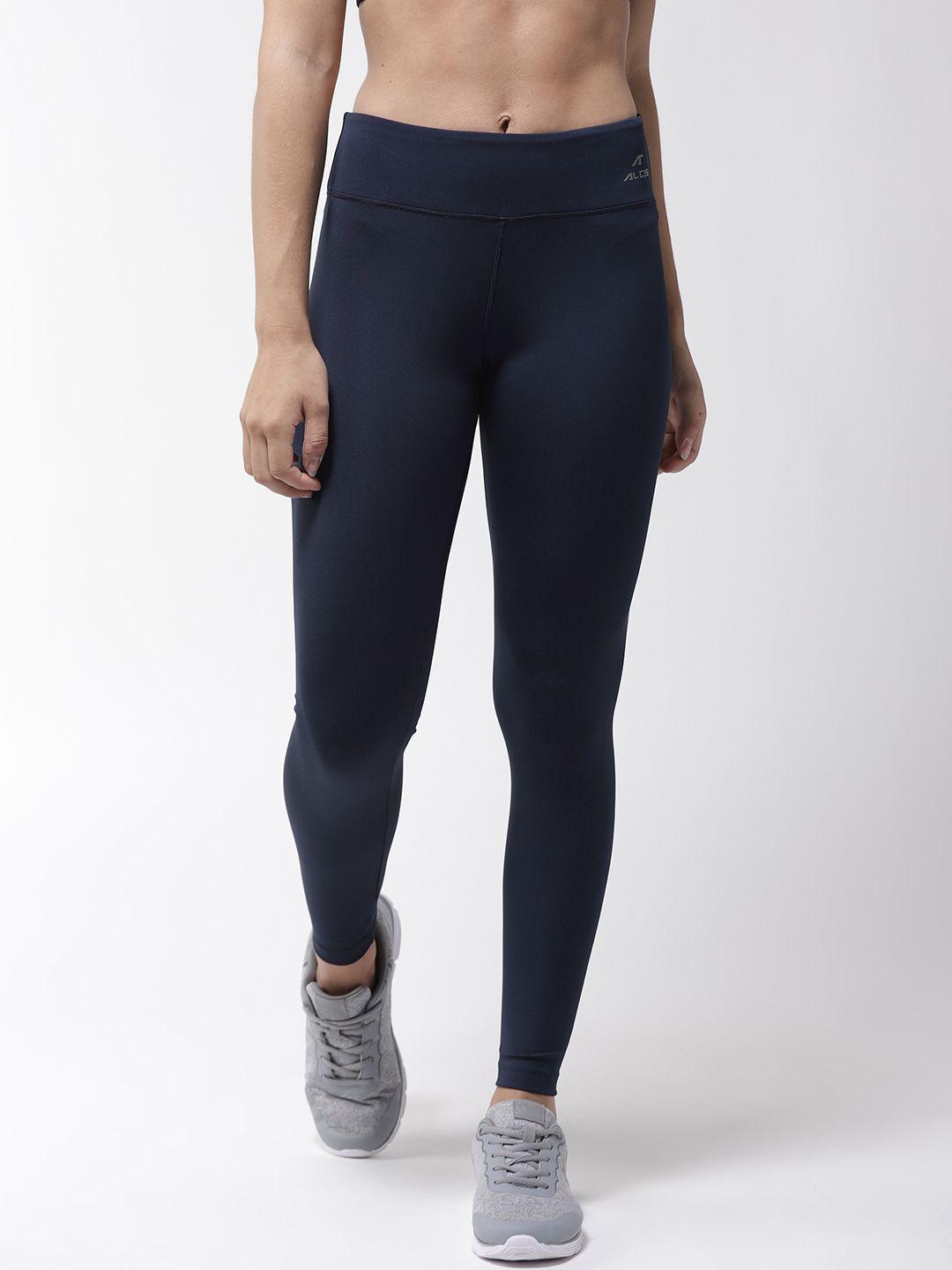 alcis women navy blue solid training tights