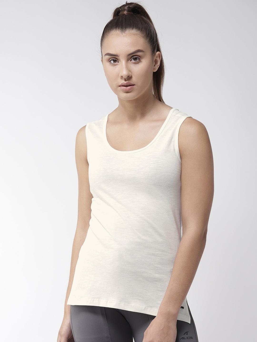 alcis women off-white solid pure cotton top