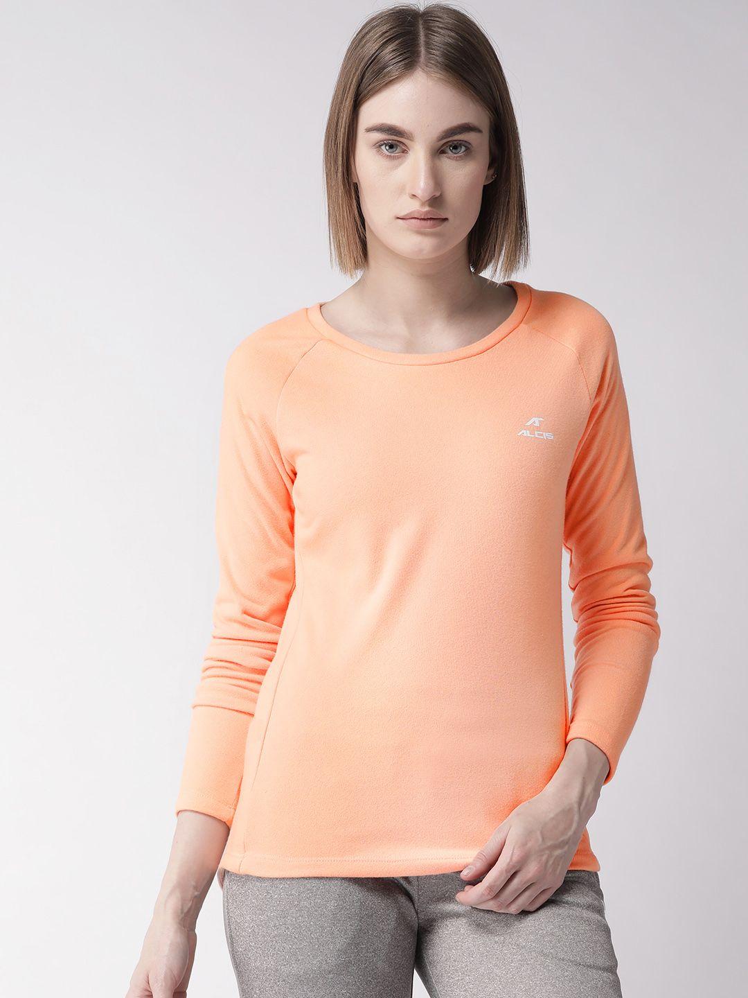 alcis-women-peach-coloured-solid-round-neck-sporty-t-shirt
