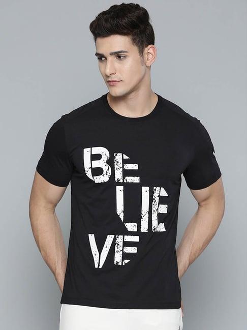 alcis black printed round neck t-shirt