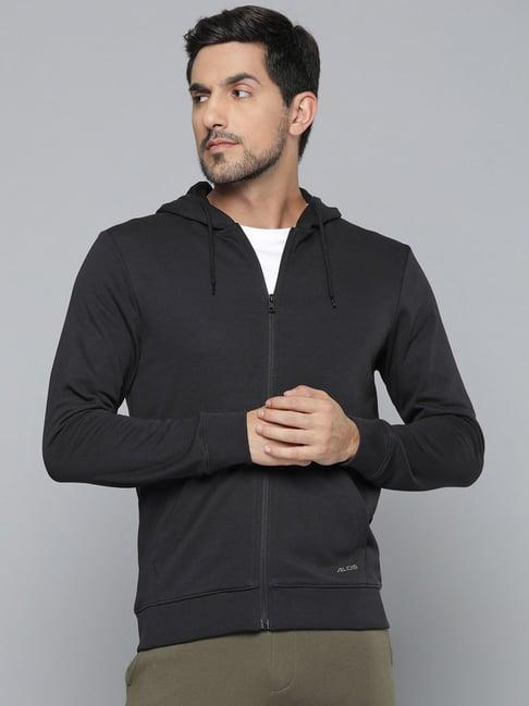 alcis black regular fit printed sports hoodies