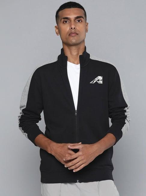 alcis black regular fit self pattern sports jacket