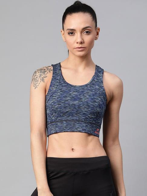 alcis blue & black non wired padded sports bra