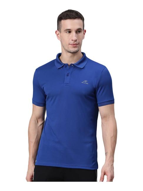 alcis blue slim fit self pattern polo t-shirt