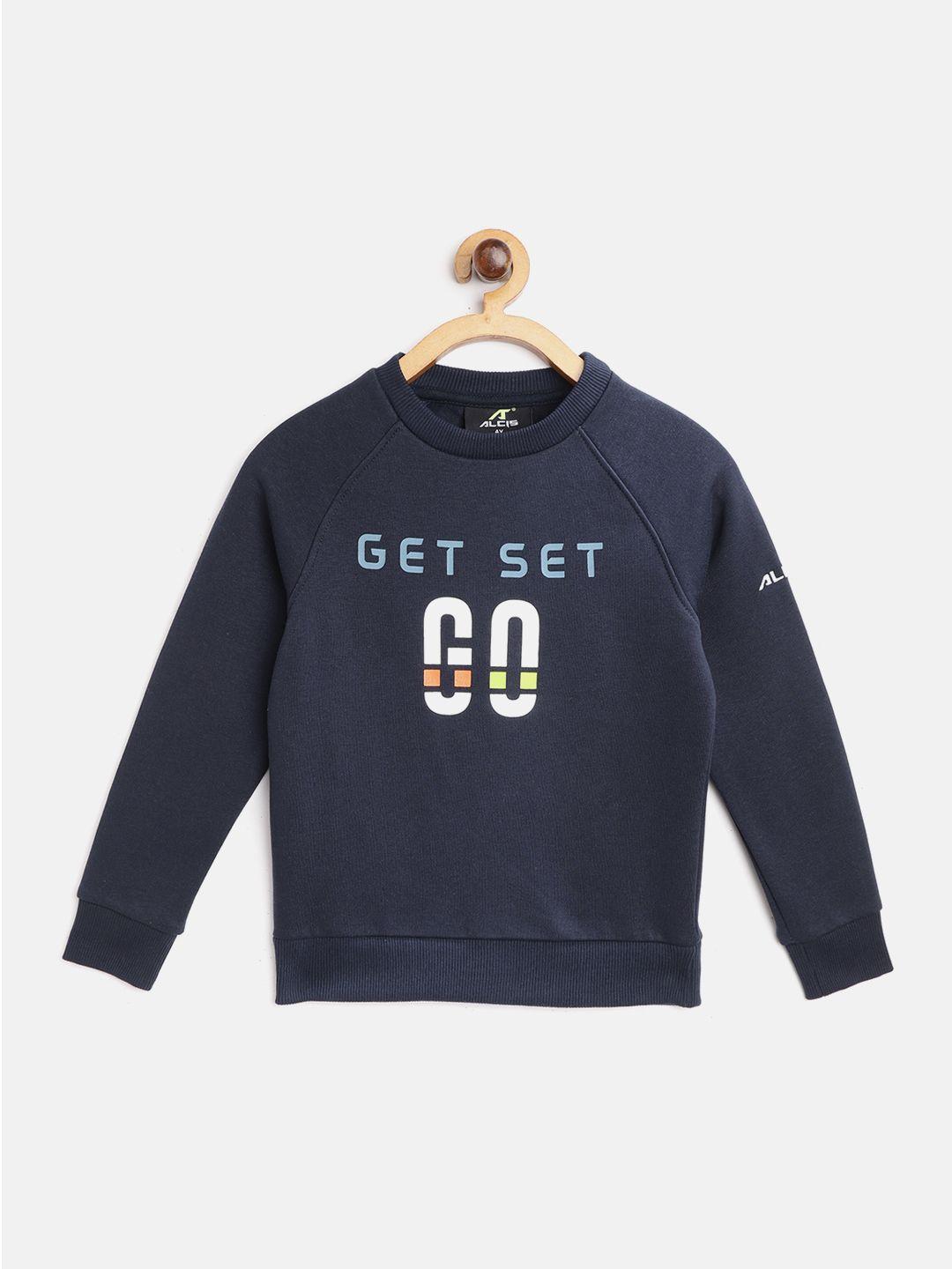 alcis boys navy blue & white typography print sweatshirt