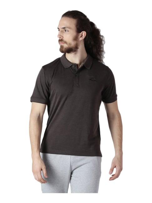 alcis dark brown cotton slim fit polo t-shirt