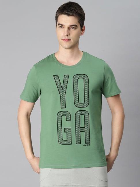 alcis green regular fit printed crew t-shirt