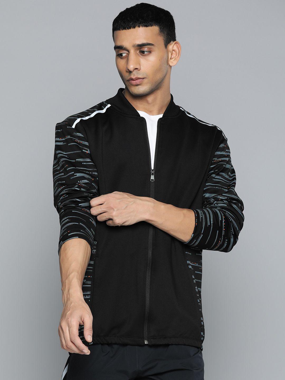 alcis men black self design sporty jacket