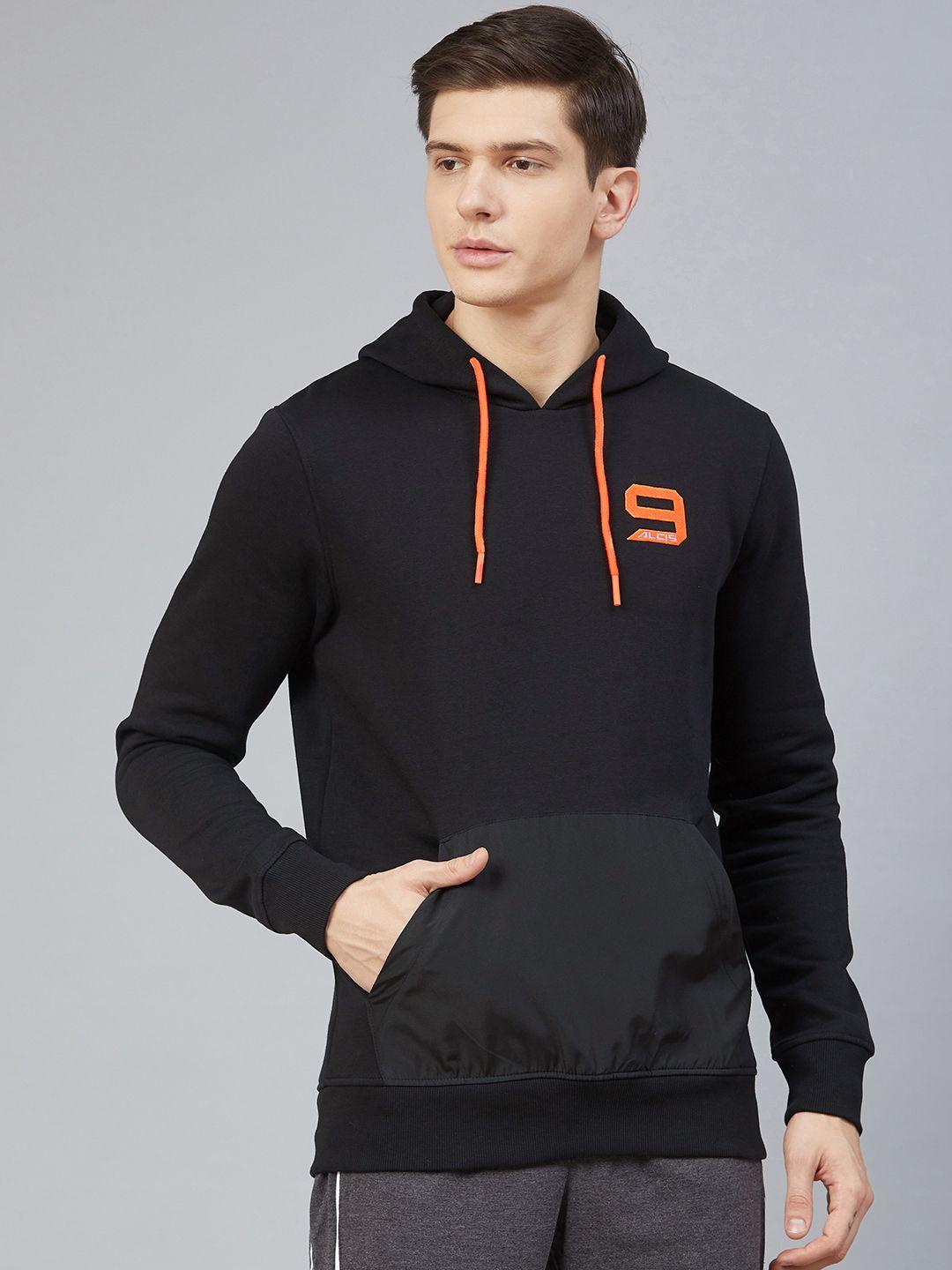 alcis men black solid hooded sweatshirt