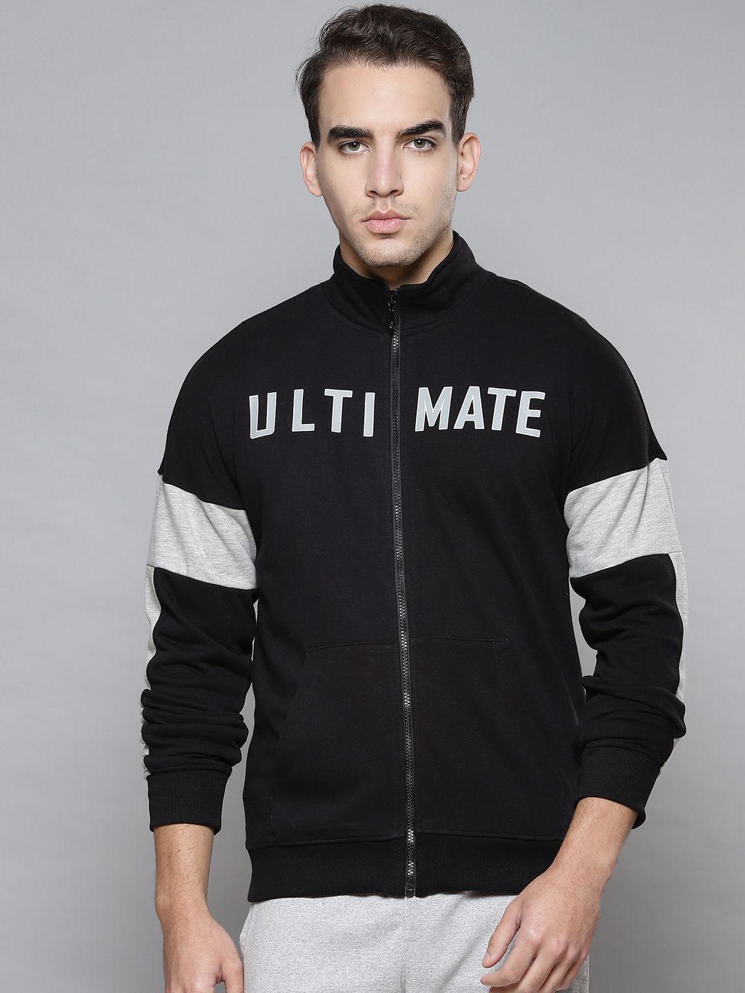 alcis men black typography printed cotton sporty jacket