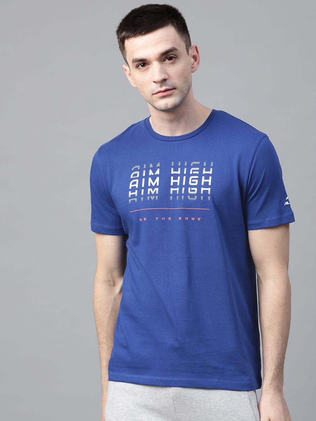 alcis men blue & white printed round neck outdoor t-shirt