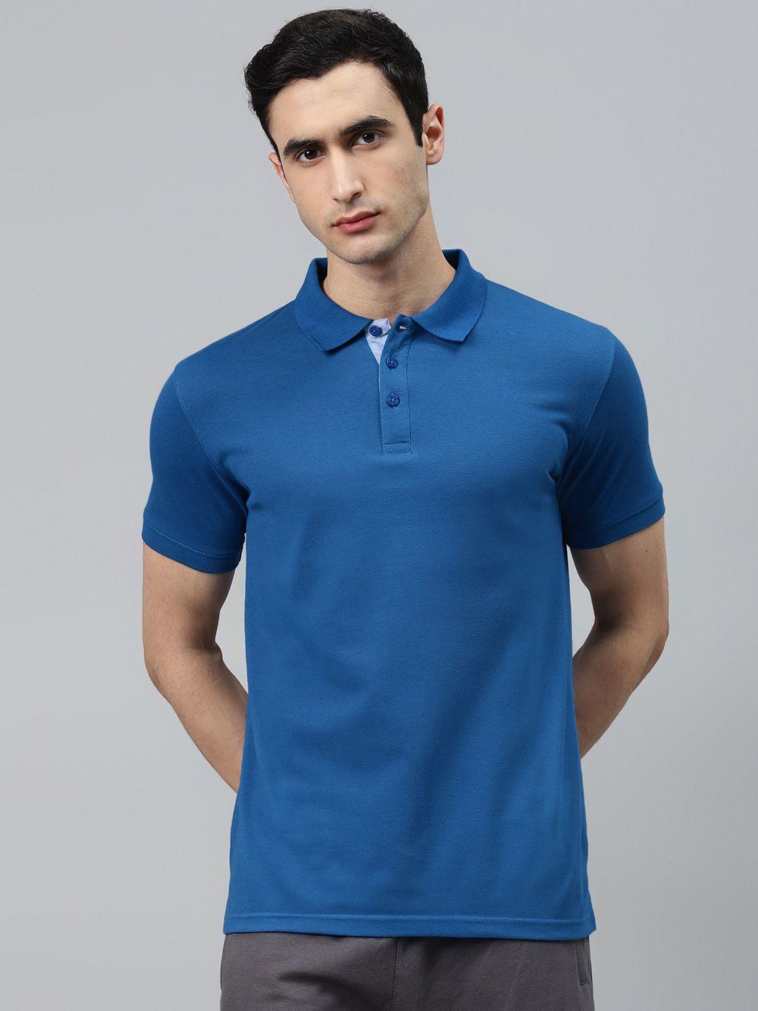 alcis men blue solid polo collar t-shirt