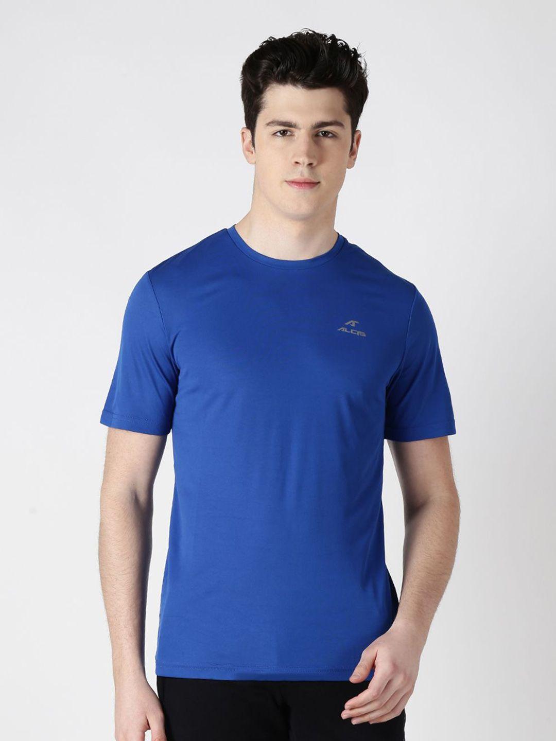 alcis men blue solid round neck t-shirt