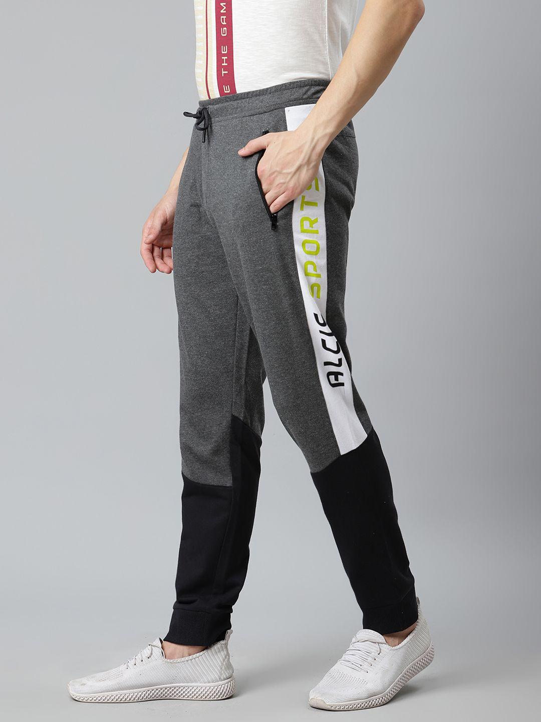 alcis men charcoal grey & black colourblocked joggers