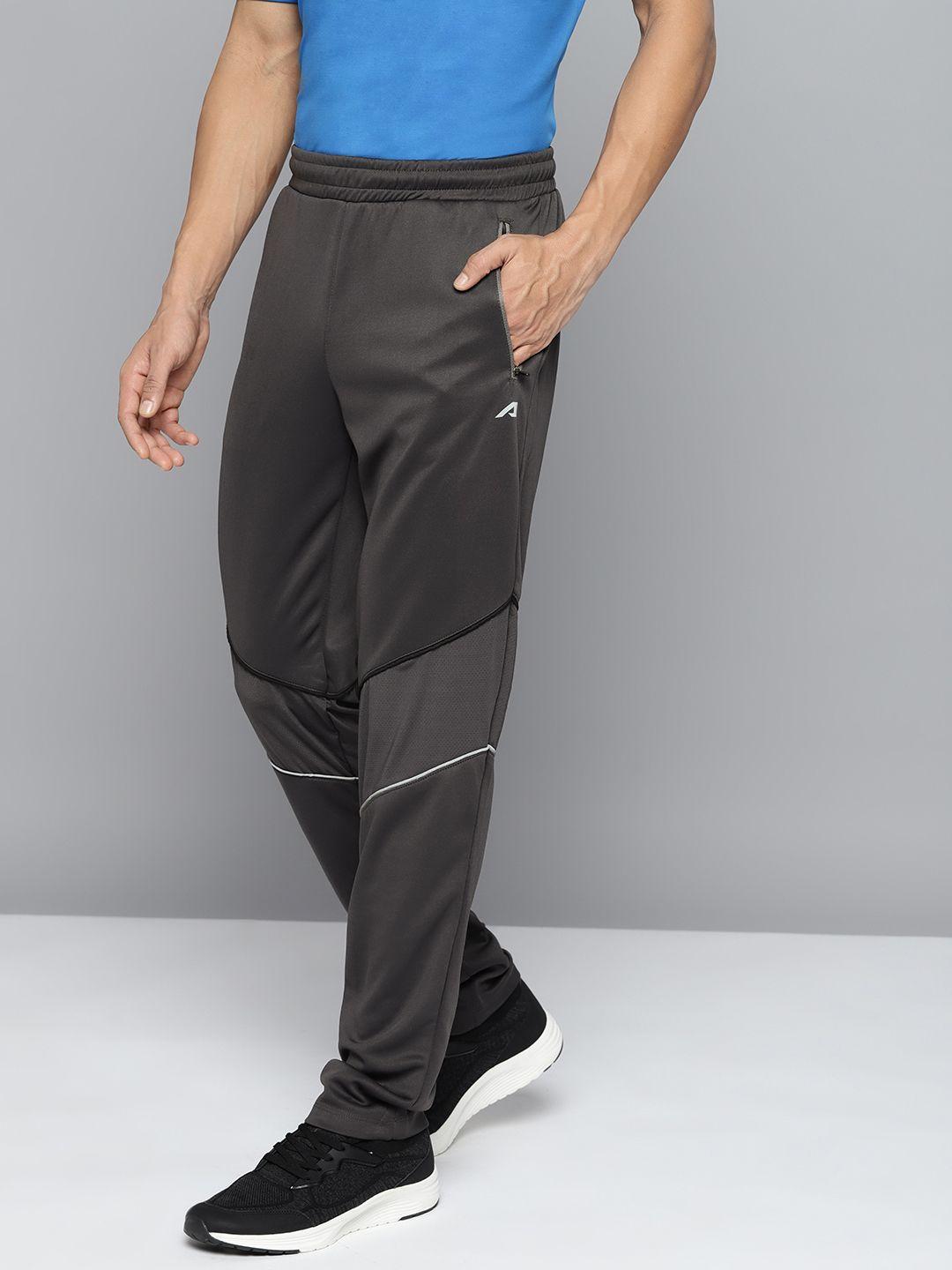 alcis men charcoal grey striped slim-fit training track pants