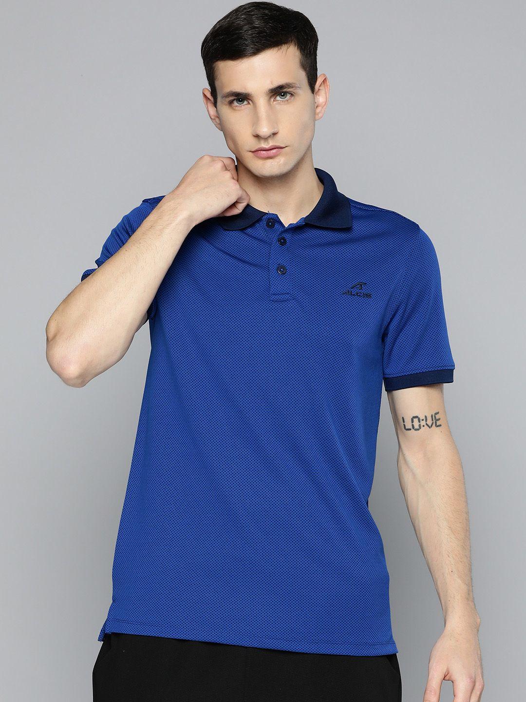 alcis men colourblocked polo collar dry tech slim fit sports t-shirt