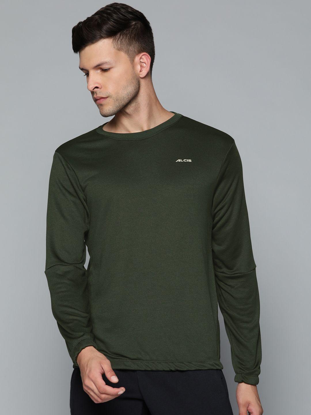 alcis men green solid sweatshirt