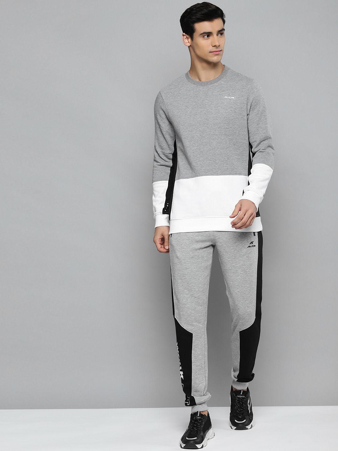 alcis men grey melange & white colourblocked sweatshirt