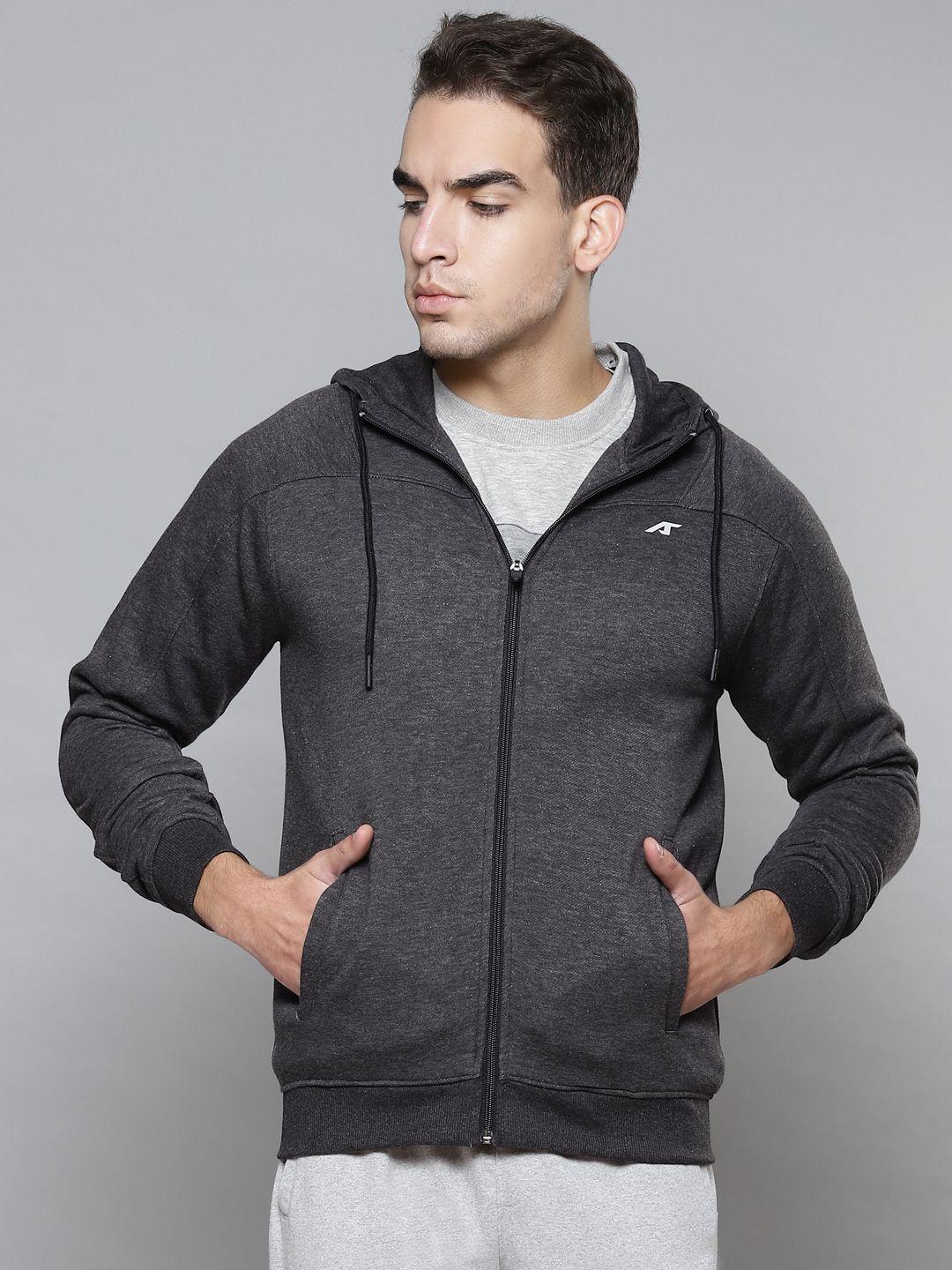 alcis men grey melange solid cotton sporty jacket