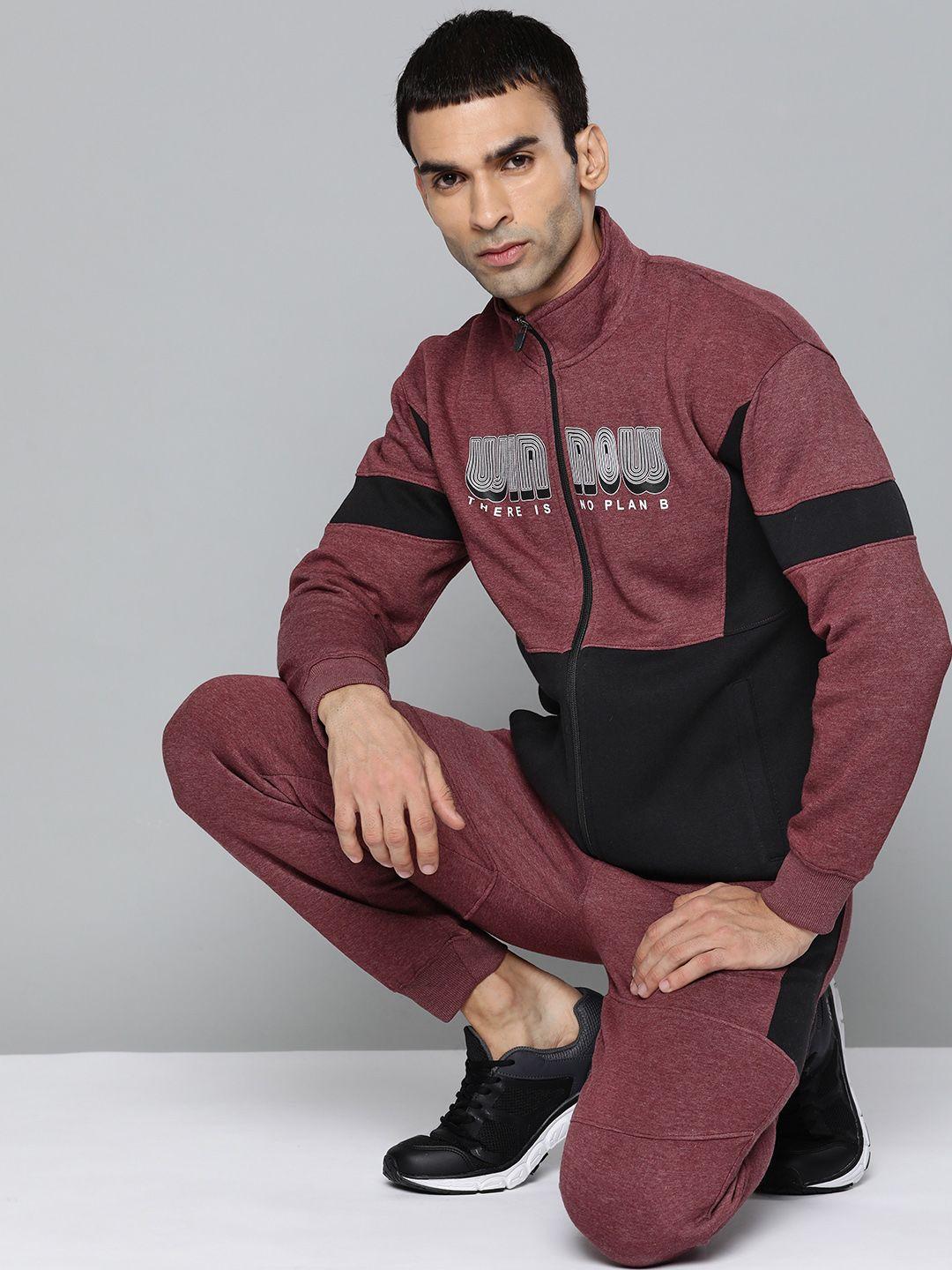 alcis men maroon & black colourblocked track suits