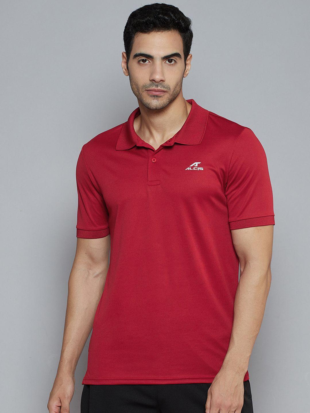 alcis men maroon solid polo collar slim fit t-shirt