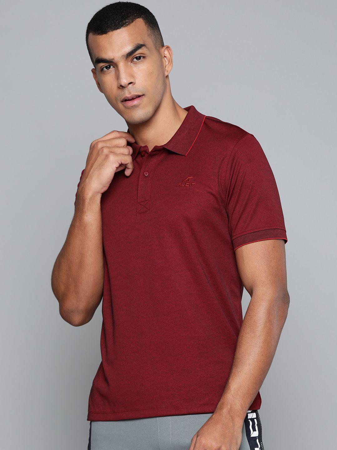 alcis men maroon solid polo collar t-shirt