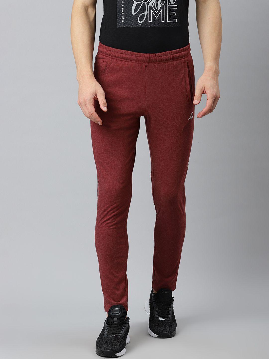 alcis men maroon solid slim fit mid-rise track pants