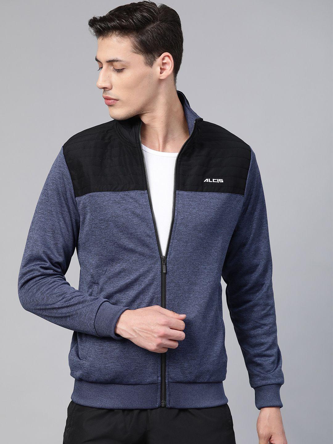 alcis men navy blue & black colourblocked training jacket