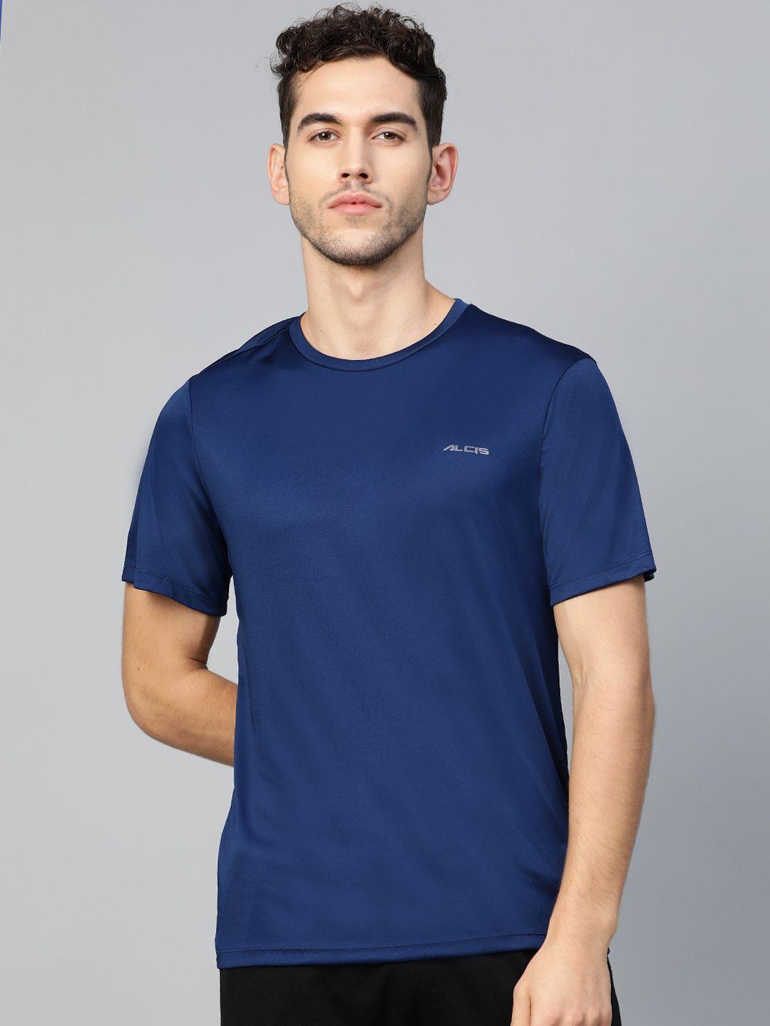 alcis men navy blue anti-viral round neck training t-shirt