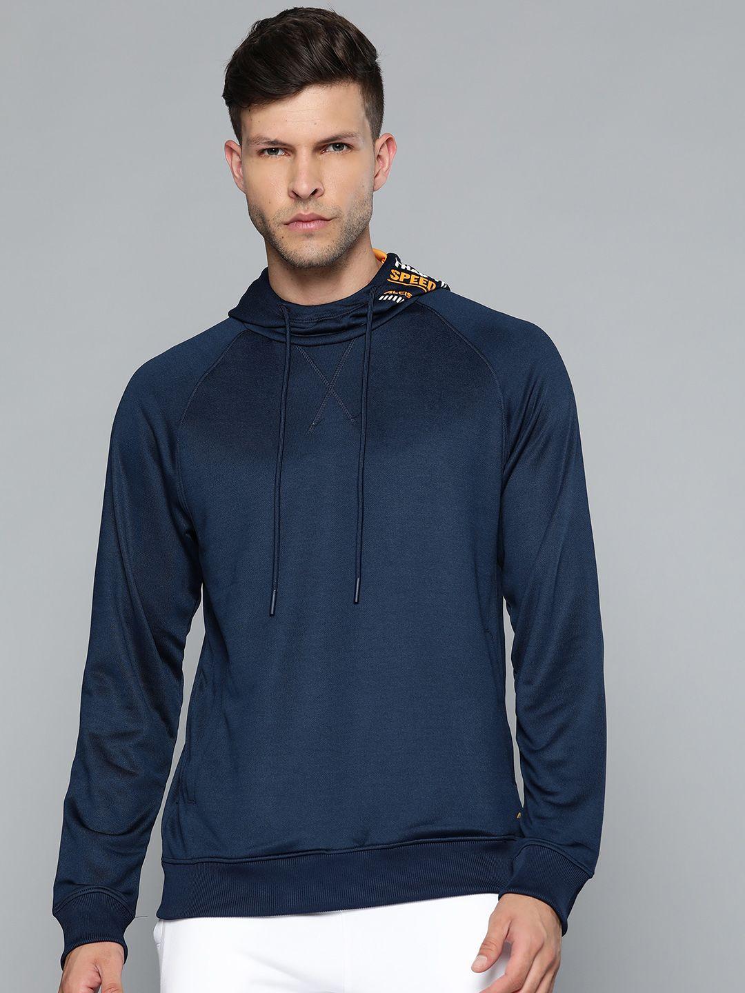 alcis men navy blue solid hooded sweatshirt