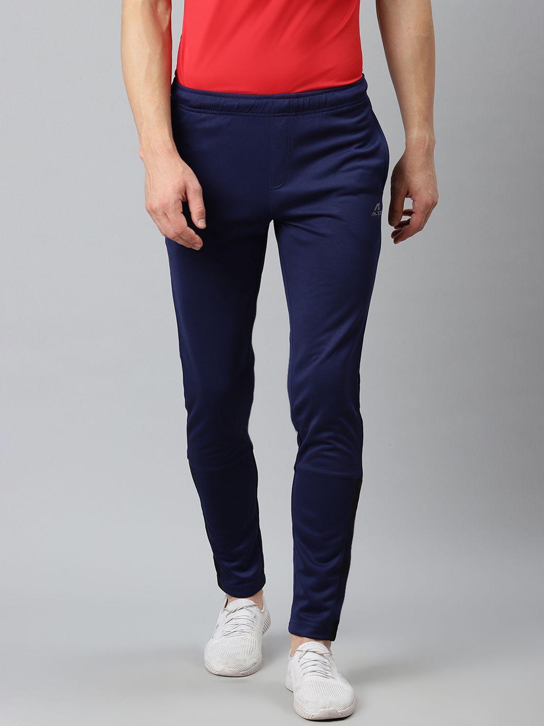 alcis men navy blue solid slim fit mid-rise track pants