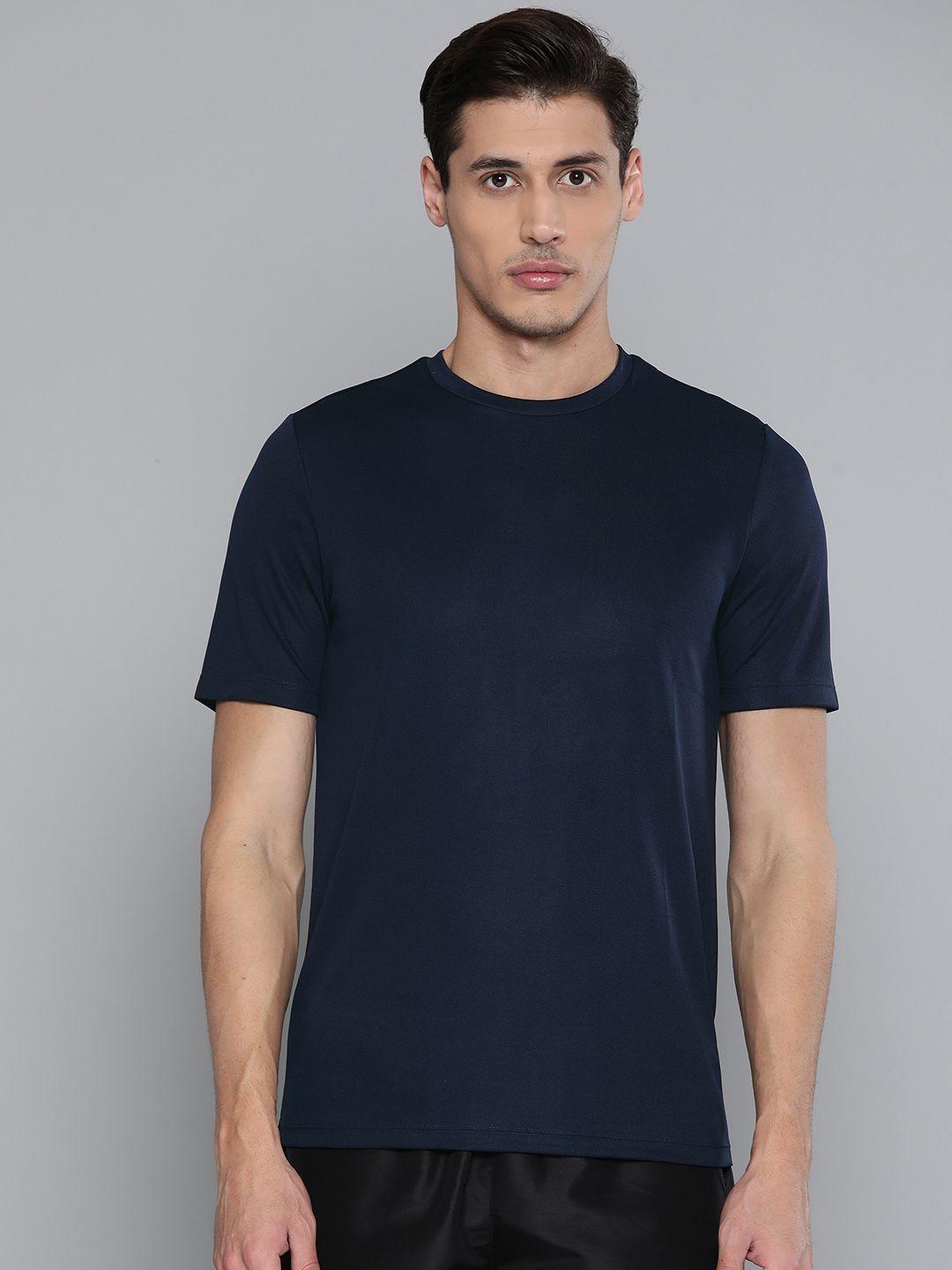 alcis men navy blue solid slim fit t-shirt