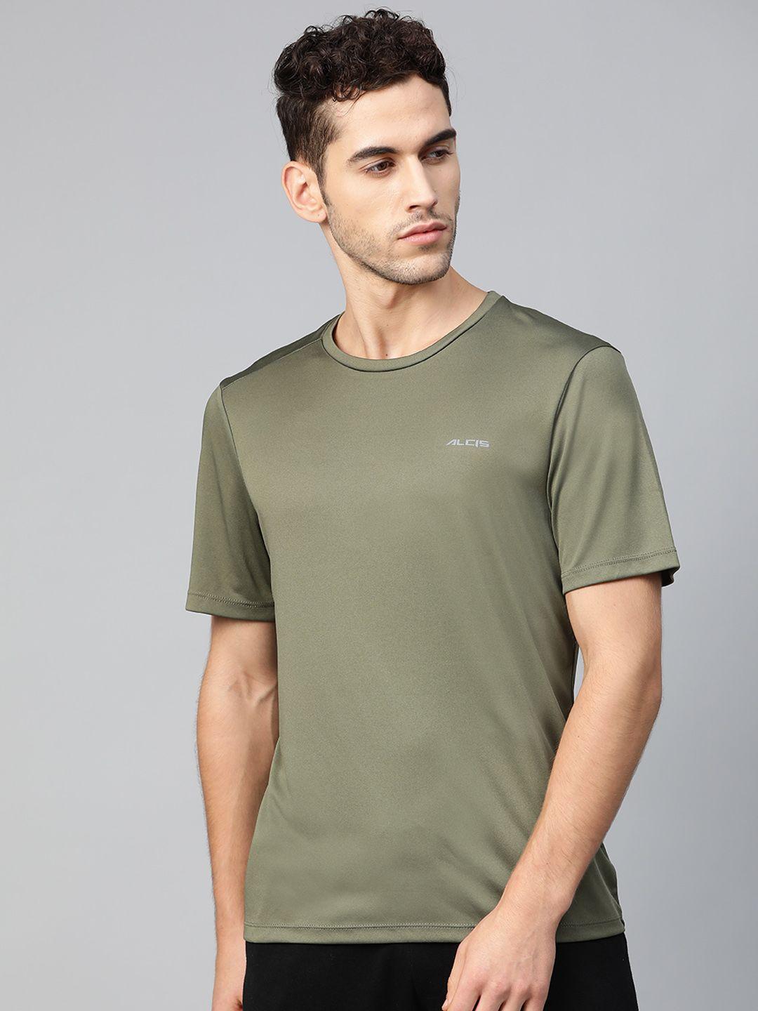 alcis men olive green anti-viral round neck training t-shirt