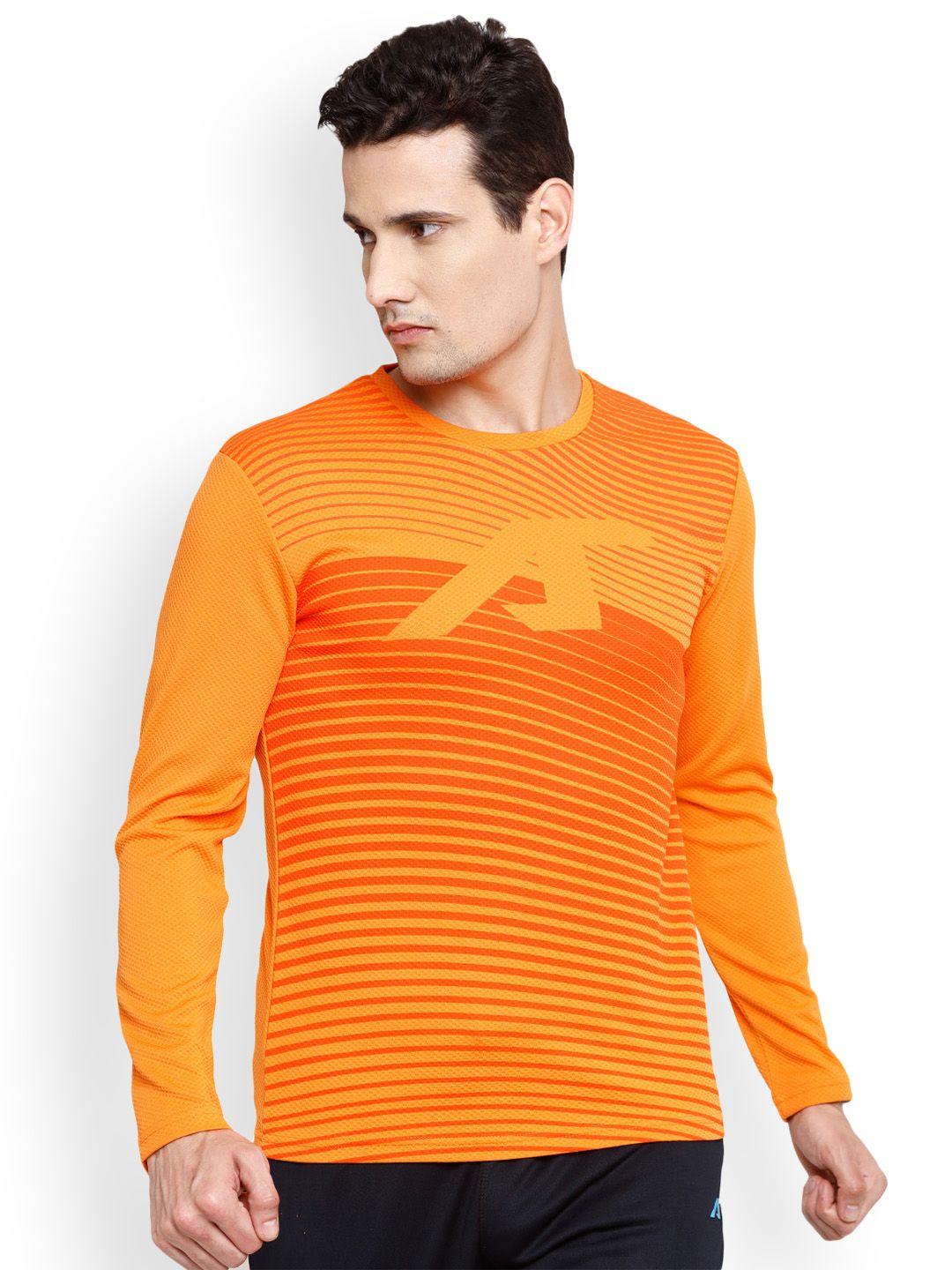 alcis men orange striped round neck t-shirt