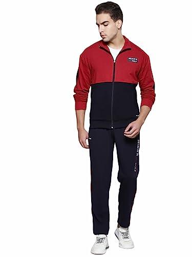 alcis men red and navy blue colourblocked tracksuit