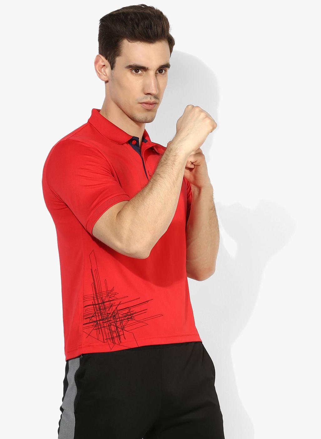 alcis men red running polo t-shirt