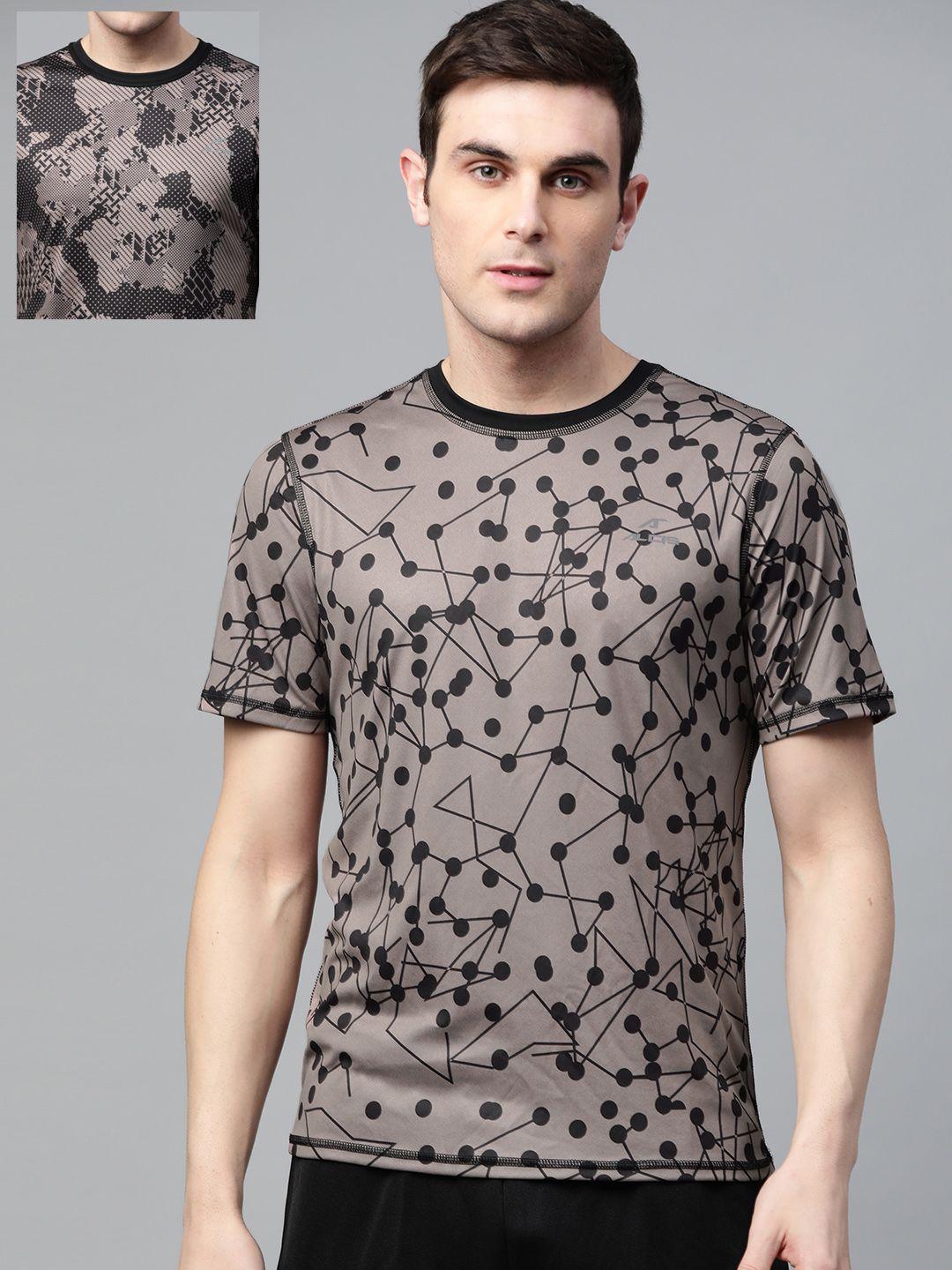 alcis men taupe & black printed round neck outdoor reversible t-shirt