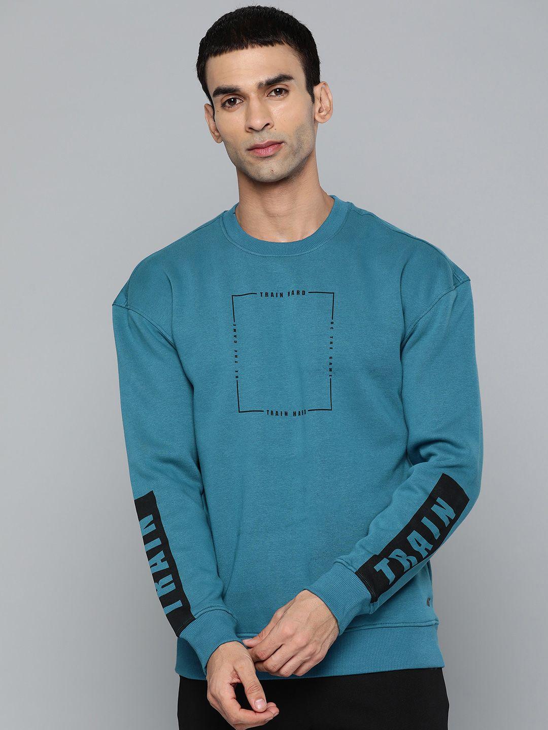 alcis men teal blue cotton printed sweatshirt