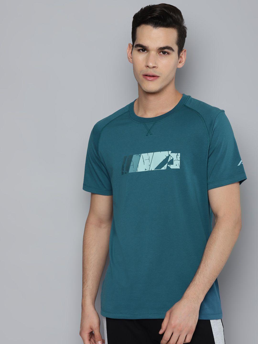 alcis men teal printed slim fit running t-shirt