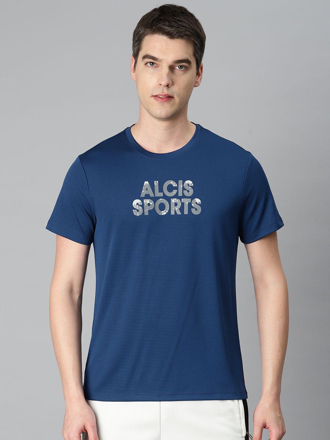 alcis men typography printed anti static slim fit sports t-shirt