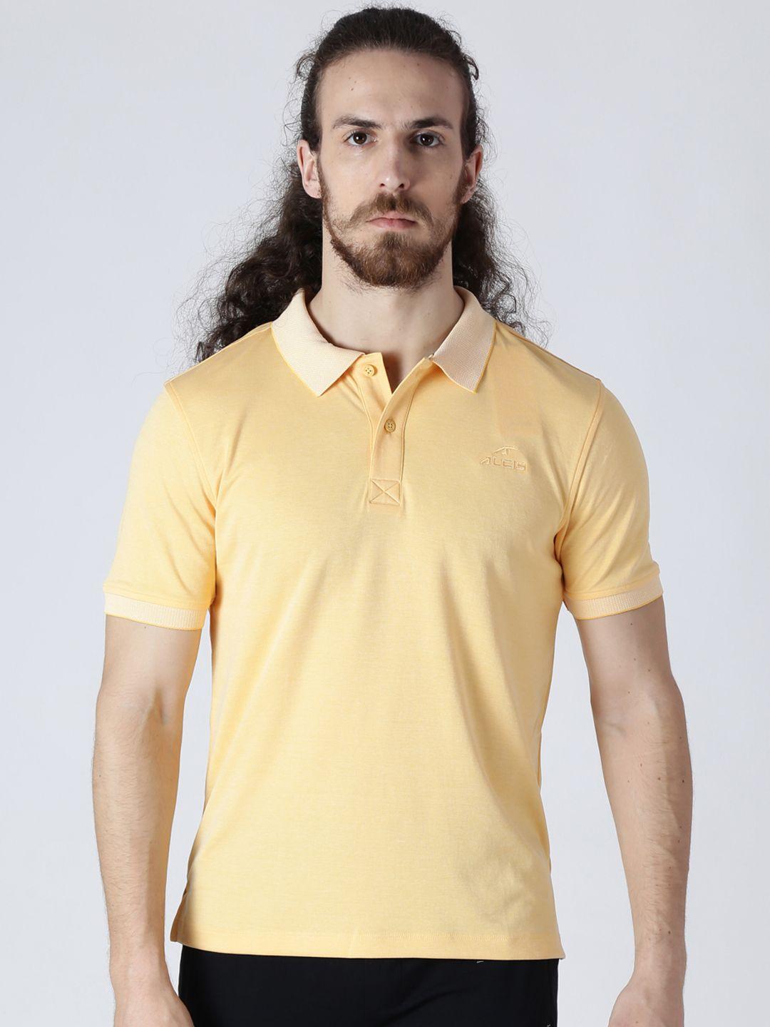 alcis men yellow solid polo collar t-shirt