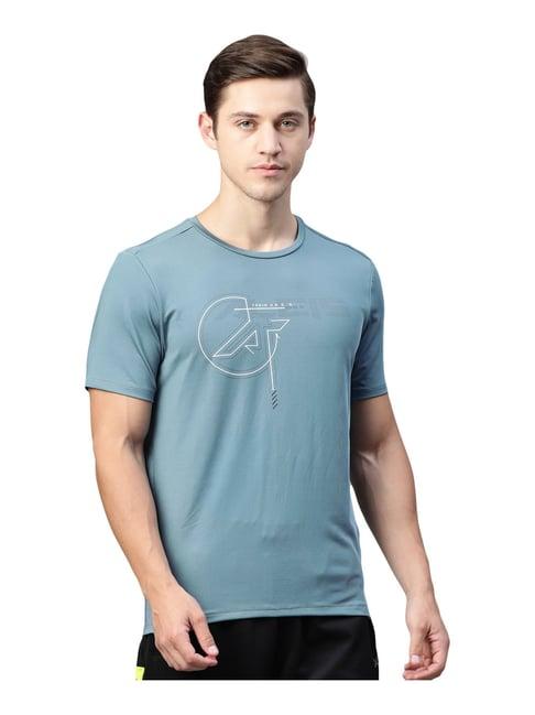 alcis teal blue slim fit printed sports t-shirt