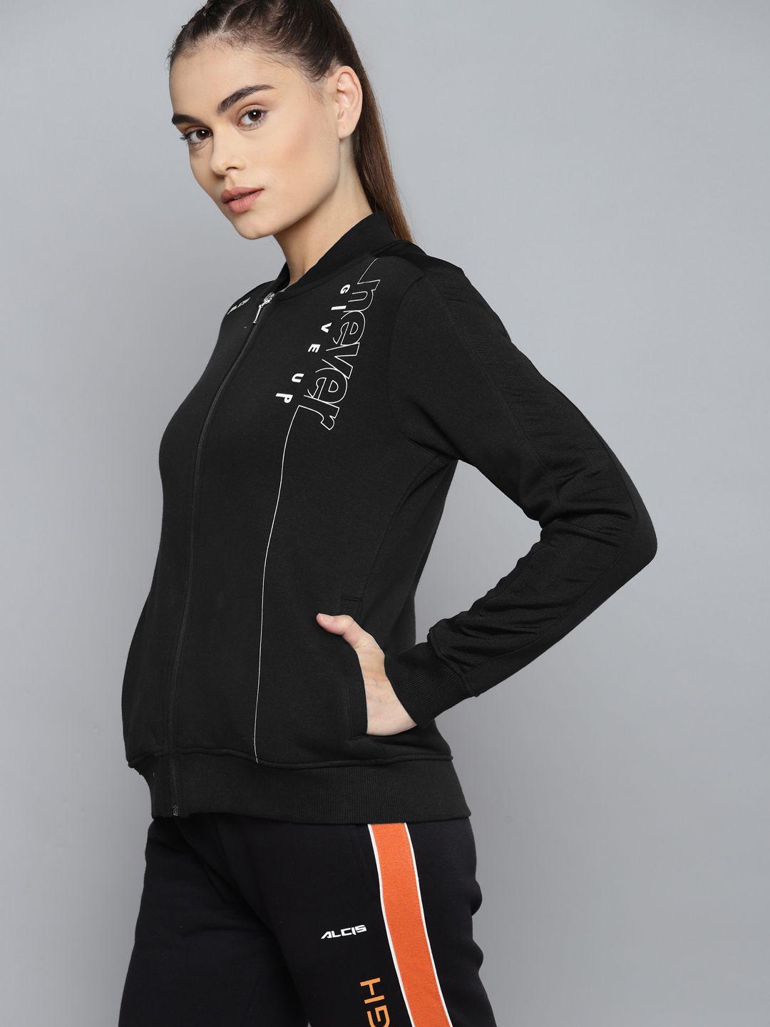 alcis women black typography sporty jacket
