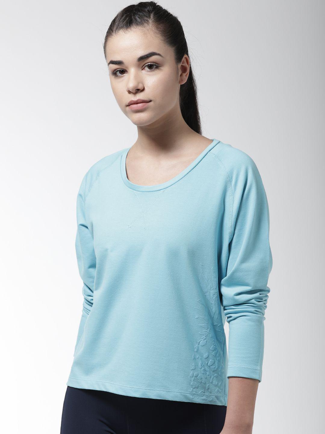 alcis women blue solid round neck t-shirt