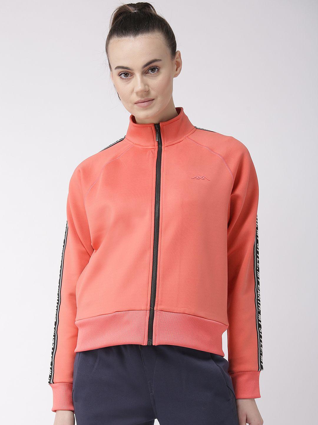 alcis women coral pink printed back lightweight sporty jacket