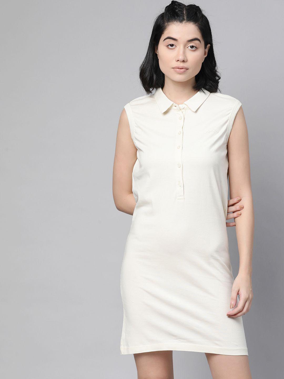 alcis women cream-coloured pure cotton solid t-shirt dress