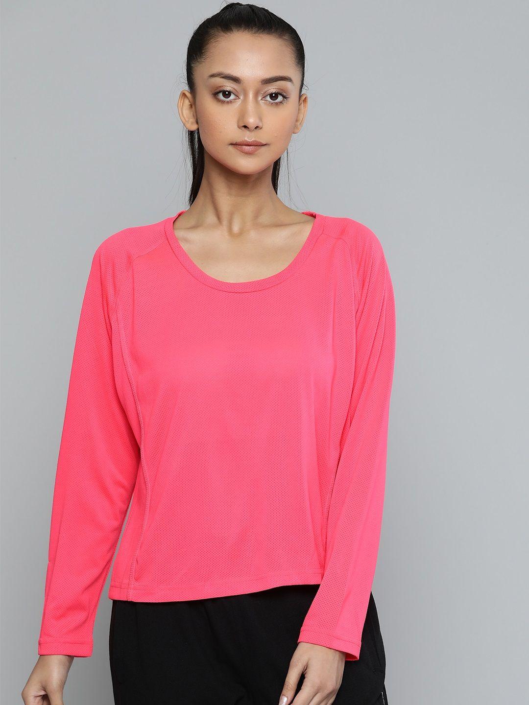 alcis women fuchsia solid round neck running t-shirt